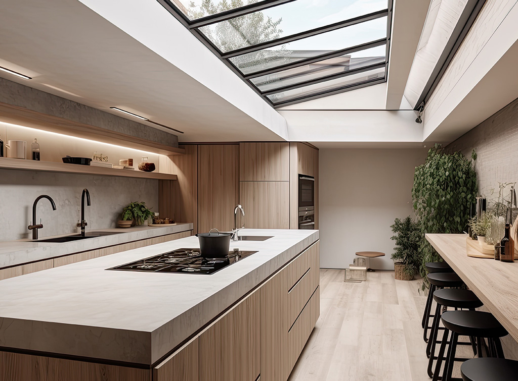Install a skylight in kitchens with low ceilings